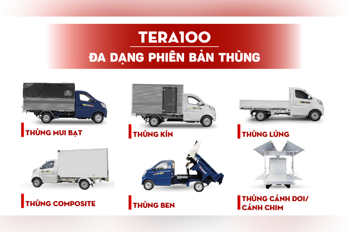 TERA100 có tới 6 kiểu phiên bản thùng. TERA100 có tới 6 kiểu phiên bản thùng.